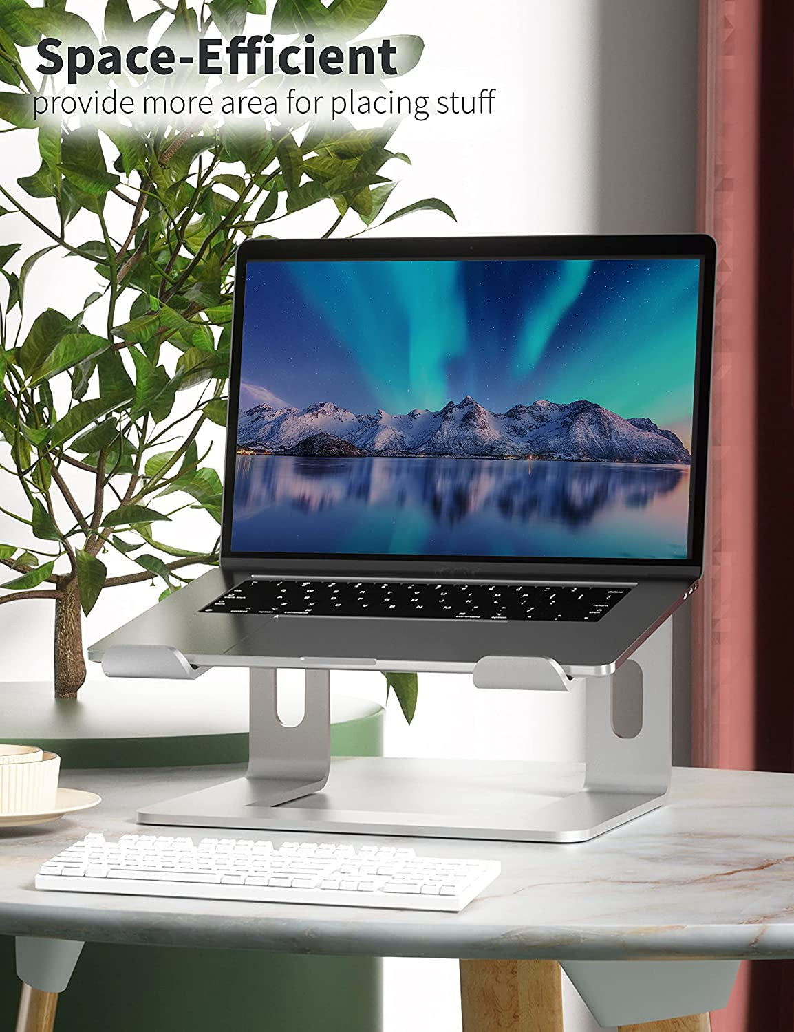 Laptop Stand, Aluminum Computer Riser, Ergonomic Laptops Elevator for Desk, Metal Holder Compatible with 10 to 15.6 Inches Notebook Computer, Silver