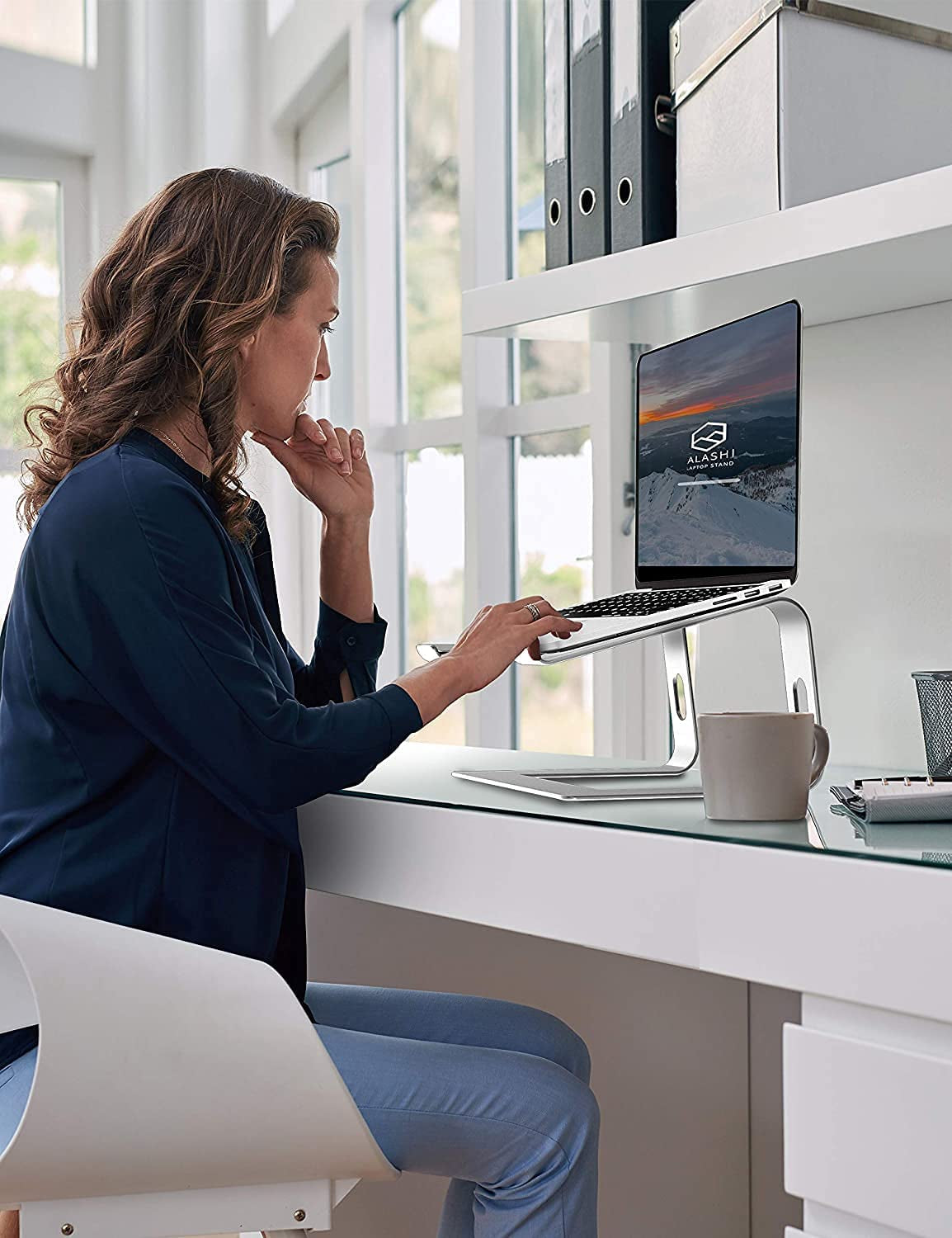 Laptop Stand, Aluminum Computer Riser, Ergonomic Laptops Elevator for Desk, Metal Holder Compatible with 10 to 15.6 Inches Notebook Computer, Silver