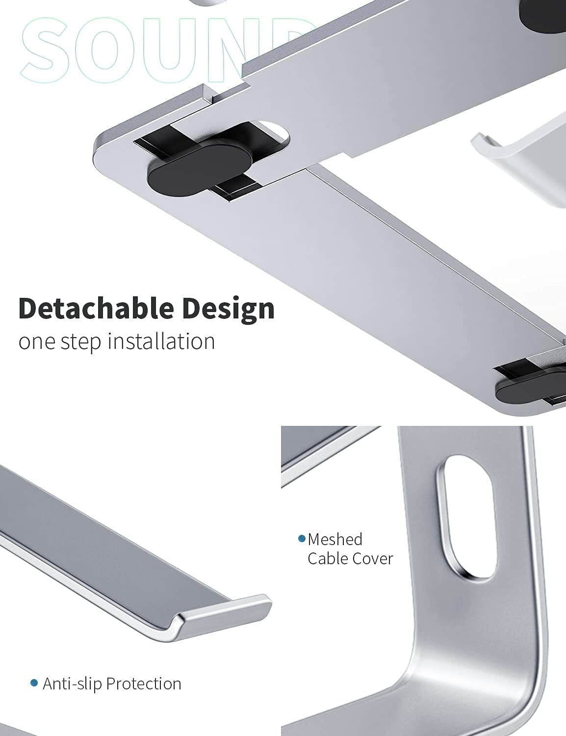 Laptop Stand, Aluminum Computer Riser, Ergonomic Laptops Elevator for Desk, Metal Holder Compatible with 10 to 15.6 Inches Notebook Computer, Silver