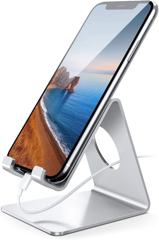 Cell Phone Stand, Desk Phone Holder Cradle, Compatible with Phone 12 Mini 11 Pro Xs Max XR X 8 7 6 plus SE, All Smartphones Charging Dock, Office Desktop Accessories - Silver