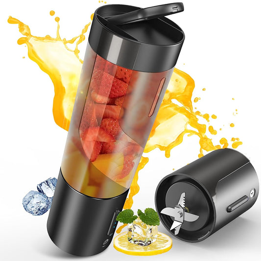 Portable Blender,  Personal Size Blender for Shakes and Smoothies with 6 Ultra Sharp Blades, 16 Oz Mini Blender USB Rechargeable Magnetic for Travel/Picnic/Office/Gym(Black)