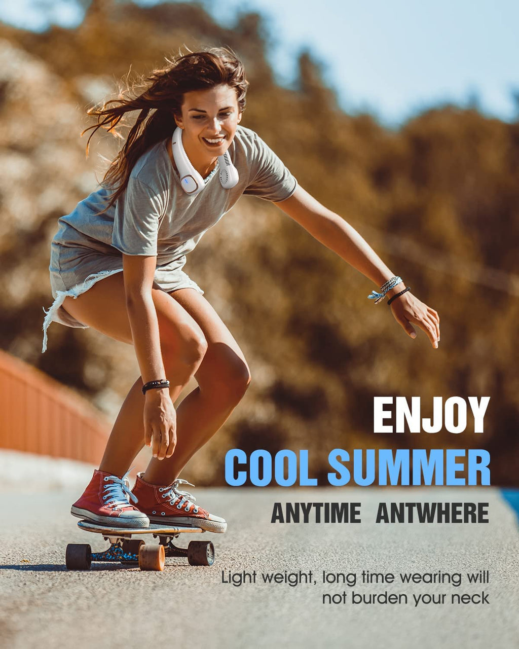 Bladeless Neck Fan, Portable Fan Rechargeable, Personal Fan, Hands Free around the Neck Fan, 3 Speeds 4000Mah Battery Operated Wearable Cooling USB Hanging Neck Fan for Office, Travel, Outdoor