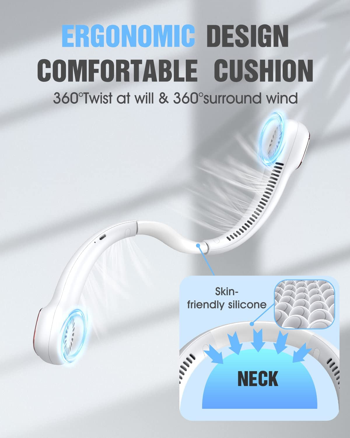 Bladeless Neck Fan, Portable Fan Rechargeable, Personal Fan, Hands Free around the Neck Fan, 3 Speeds 4000Mah Battery Operated Wearable Cooling USB Hanging Neck Fan for Office, Travel, Outdoor
