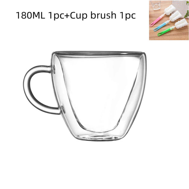 Double Wall Mug for Tea Heart Love Shaped Cup Glass Champagne Wine Milk Juice Espresso Coffee Drinkware Bar Drinking Utensils