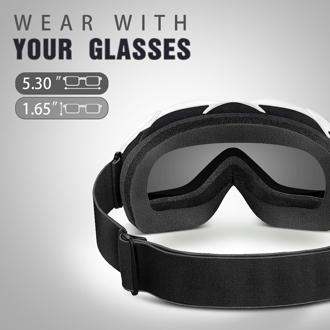 OTG Ski Goggles - over Glasses Ski/Snowboard Goggles for Men, Women & Youth - 100% UV Protection