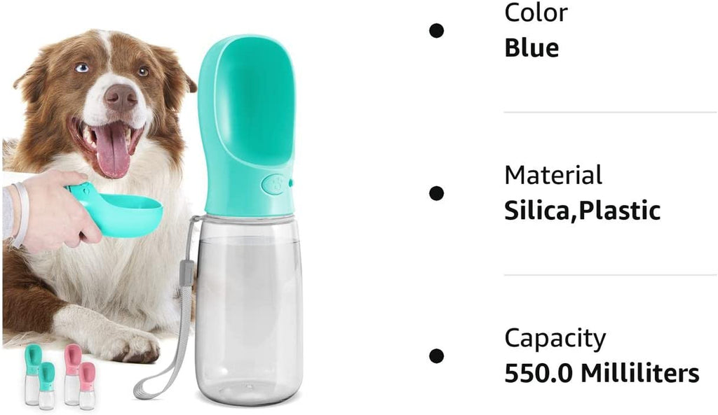 Malsipree Dog Water Bottle, Leak Proof Portable Travel Dog Water Dispenser - Perfect Puppy Drinking Bowl on the Go for Outdoor Walking and Hiking - Pet Accessories (19Oz, Blue)
