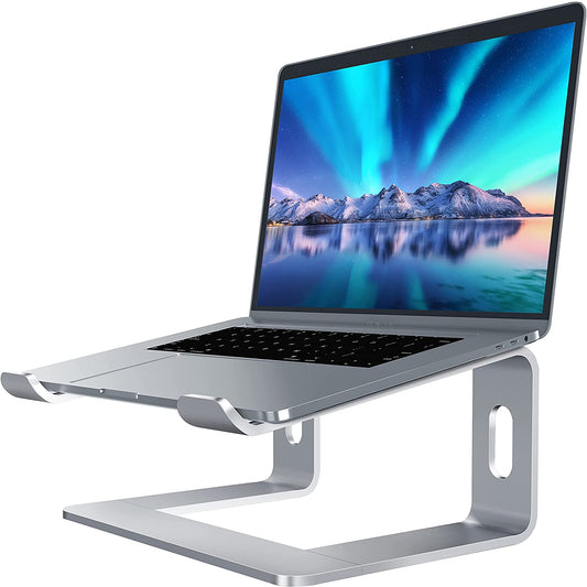 Laptop Stand, Aluminum Computer Riser, Ergonomic Laptops Elevator for Desk, Metal Holder Compatible with 10 to 15.6 Inches Notebook Computer, Silver