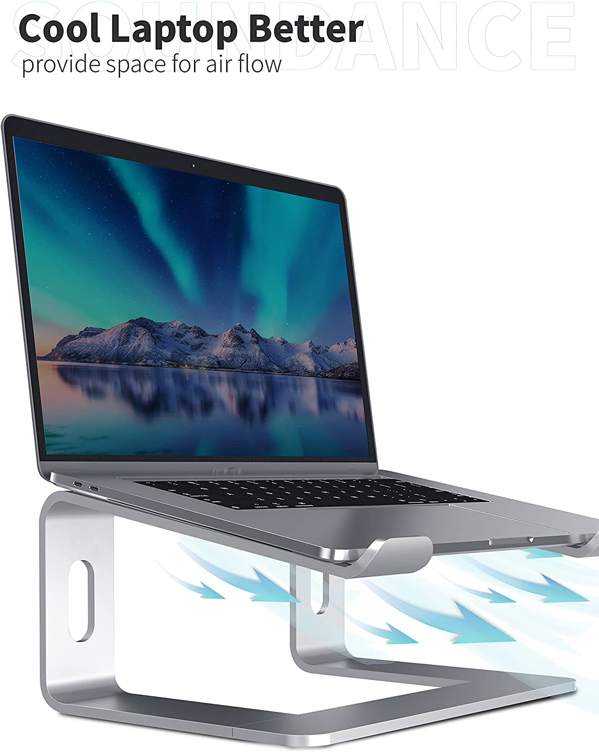 Laptop Stand, Aluminum Computer Riser, Ergonomic Laptops Elevator for Desk, Metal Holder Compatible with 10 to 15.6 Inches Notebook Computer, Silver