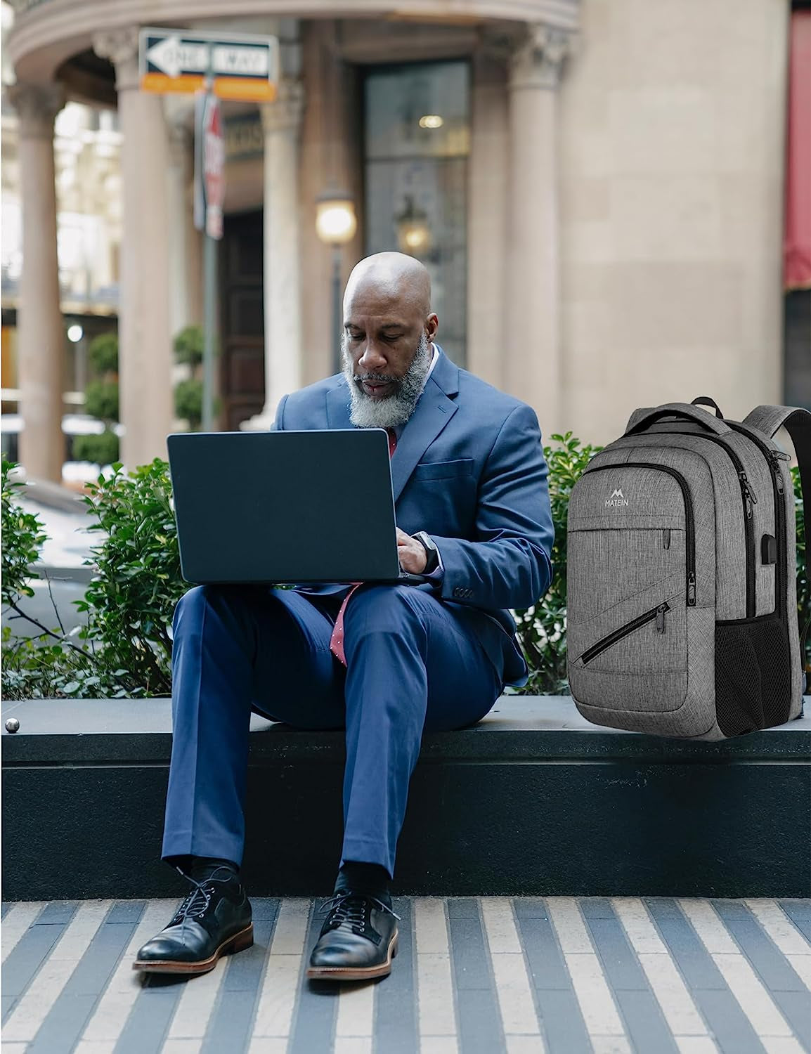 MATEIN Travel Laptop Backpack,Tsa Large Travel Backpack for Women Men, 17 Inch Business Flight Approved Carry on Backpack with USB Charger Port and Luggage Sleeve, Durable College Rucksack, Grey