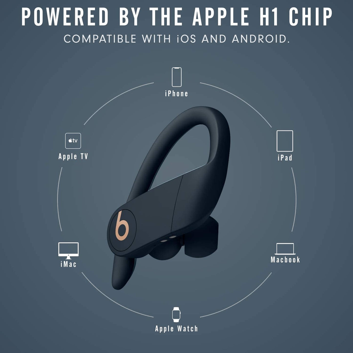 Power Pro Wireless Earphones - Apple H1 Headphone Chip, Class 1 Bluetooth, 9 Hours of Listening Time, Sweat Resistant Earbuds, Built-In Microphone - Navy