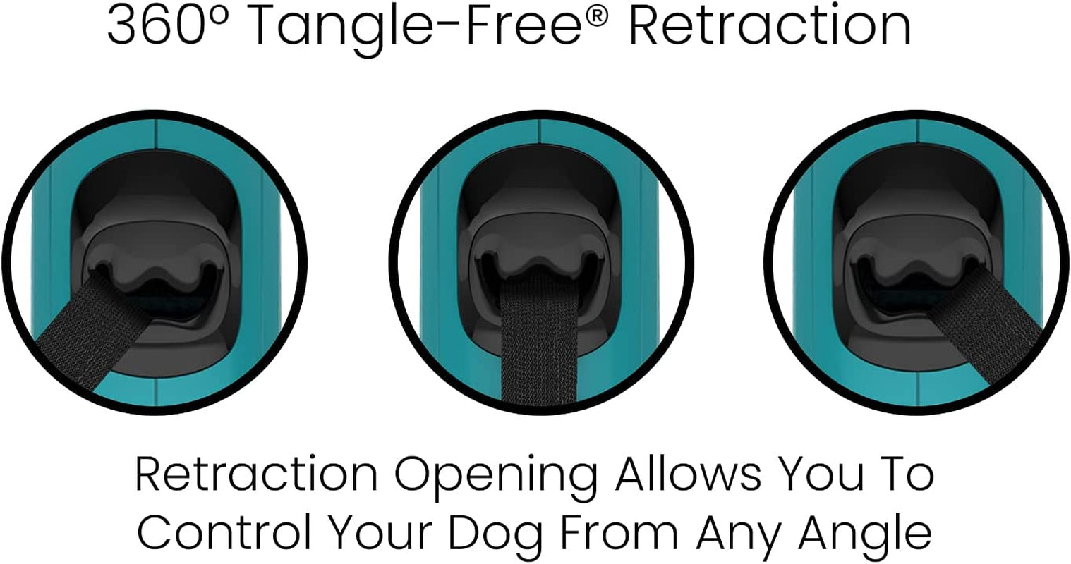 TUG Monochrome 360° Tangle-Free Retractable Dog Leash | 16 Ft Strong Nylon Tape (Small, Aqua)