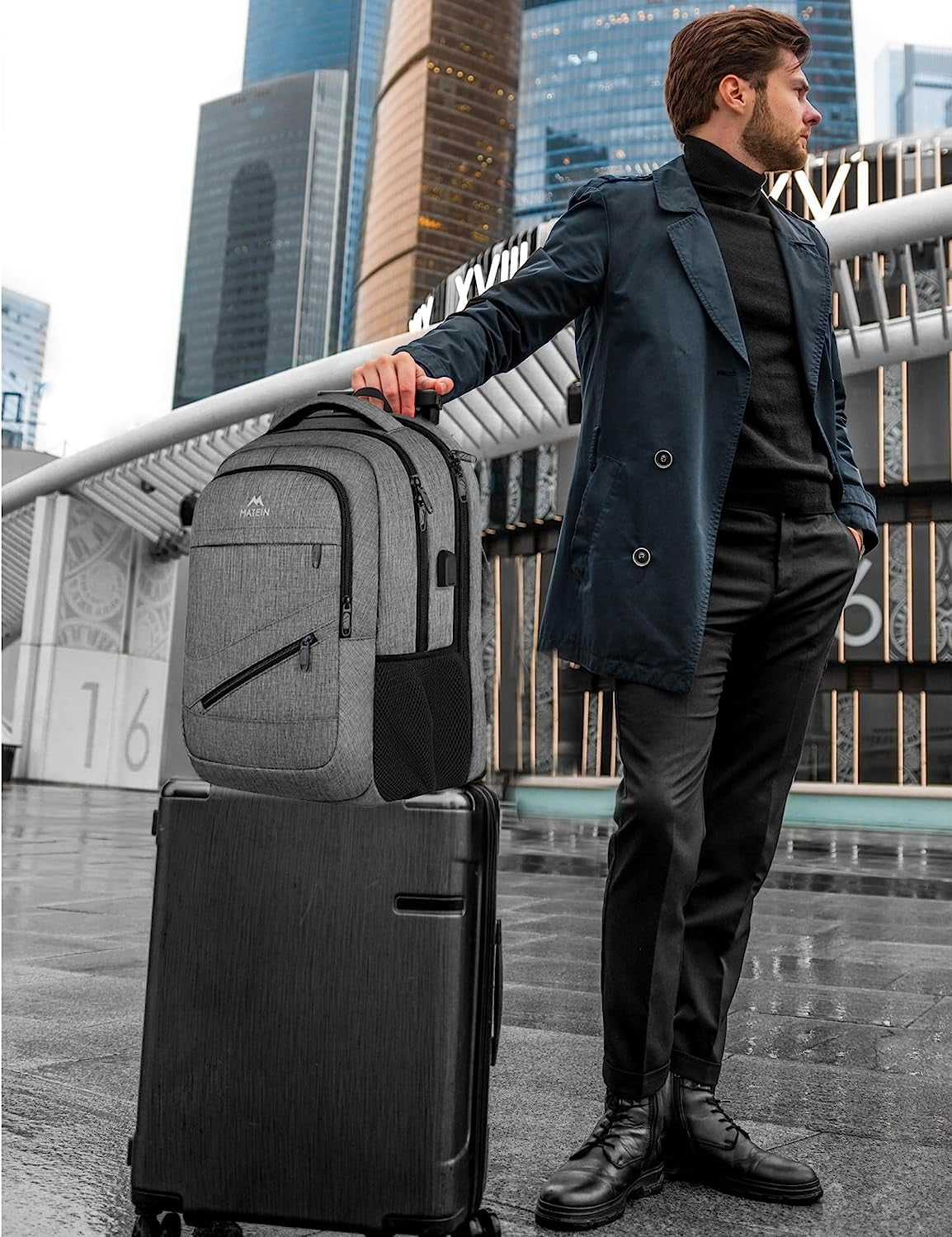 MATEIN Travel Laptop Backpack,Tsa Large Travel Backpack for Women Men, 17 Inch Business Flight Approved Carry on Backpack with USB Charger Port and Luggage Sleeve, Durable College Rucksack, Grey